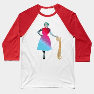 Green Hair Girl and Dinosaur Bone Tattoo Rockabilly Baseball T-Shirt